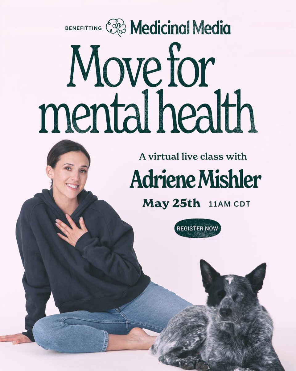 Sat, May 25th! Join Adriene and Medicinal Media for a virtual live yoga class, Move For Mental Health! Let's get together in honor of Mental Health Awareness month for a 75-min yoga class! Reserve your spot via sliding scale donation at the link below! eventbrite.com/e/move-for-men…