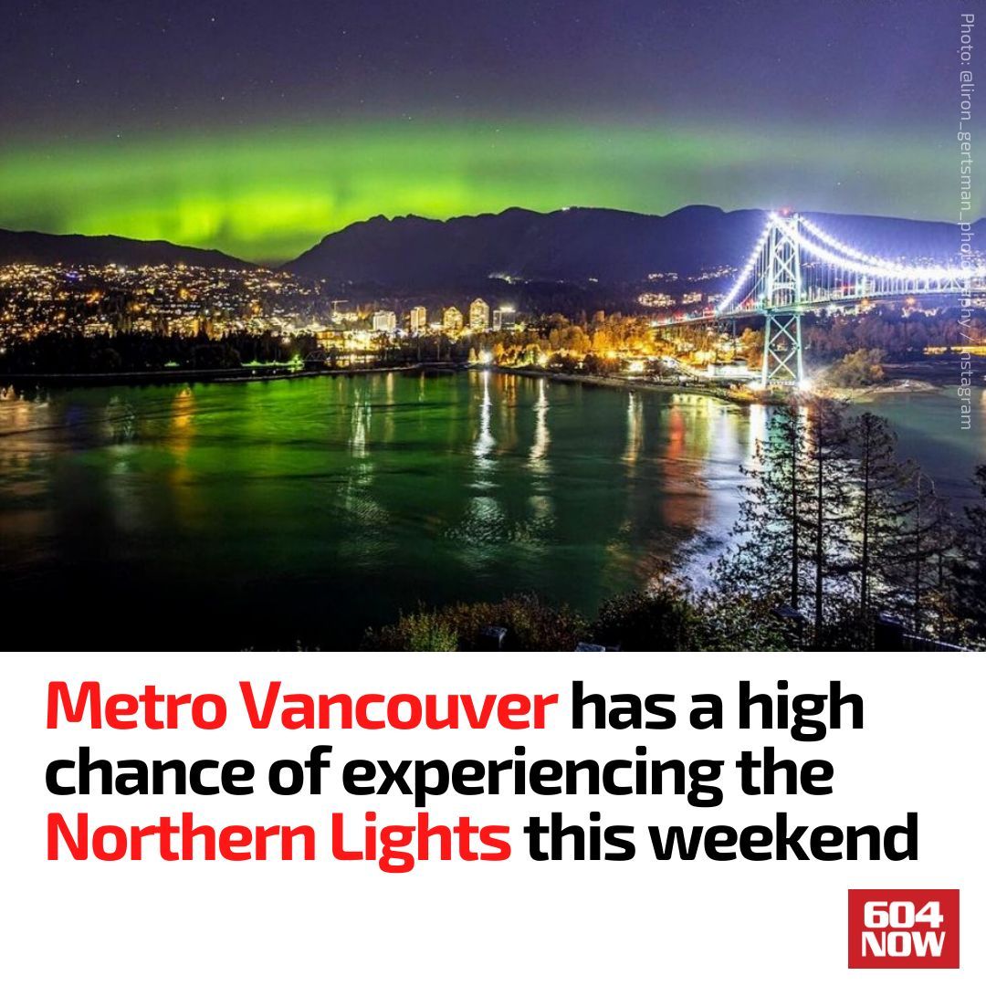 Sun by day, auroras by night! 🌅🌌 With clear skies all weekend, chances of catching the aurora are high in #Vancouver! According to the Space Weather Prediction Center, a geomagnetic storm will give us a high chance of seeing the Northern Lights on both May 10 and May 11. 🌃