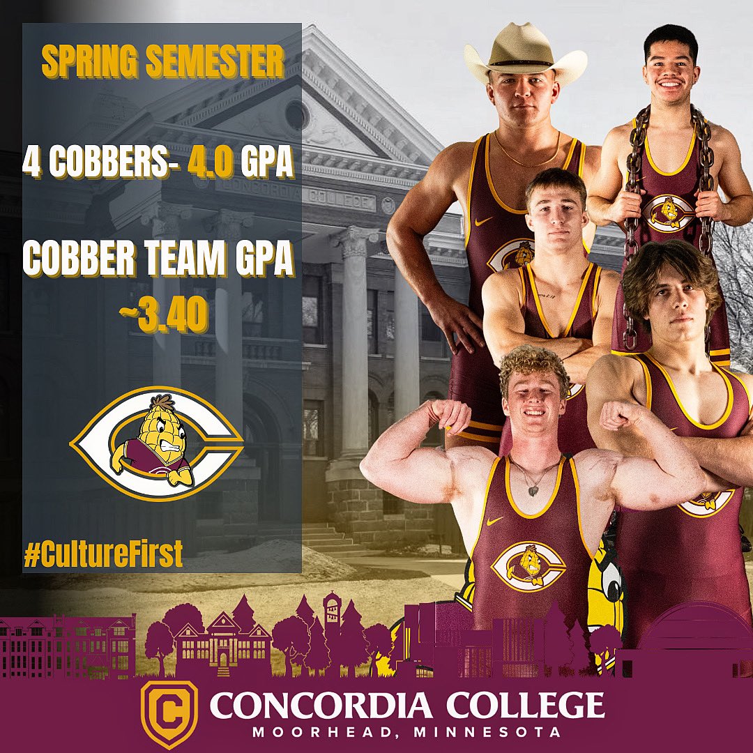 CobberWrestling's tweet photo. The Cobber’s finished spring semester strong 💪 🌽 

#culturefirst #cordmn #cobberup #rollcobbs #d3wrestle #academicweapon https://t.co/SfxtvUuzHa
