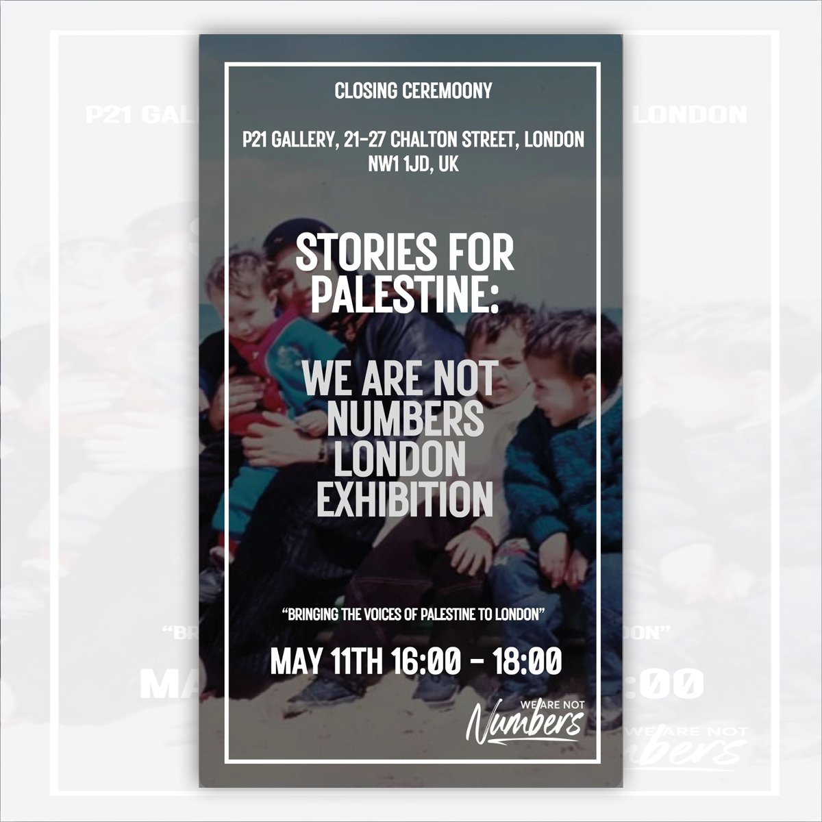 Stories for Palestine: We Are Not Numbers Closing Ceremony Exhibition P21 Gallery proudly invites you to Stories for Palestine, the closing ceremony of We Are Not Numbers first London exhibition. MORE INFO: p21.gallery/news/169 #palestine #freegaza #storytelling #art
