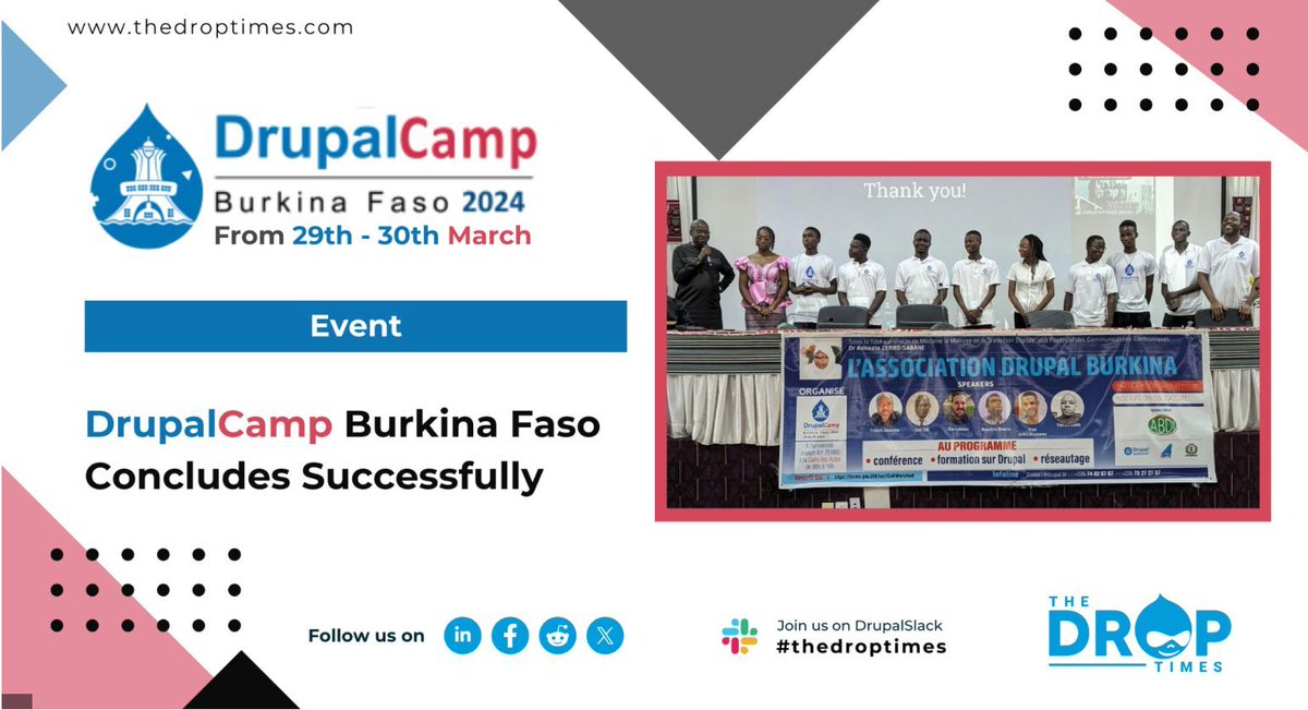There’s something very satisfying about seeing this #drupal event take place in Burkina Faso: buff.ly/3wlHOtU Thanks to @thedroptimes for sharing the news (and photos).
