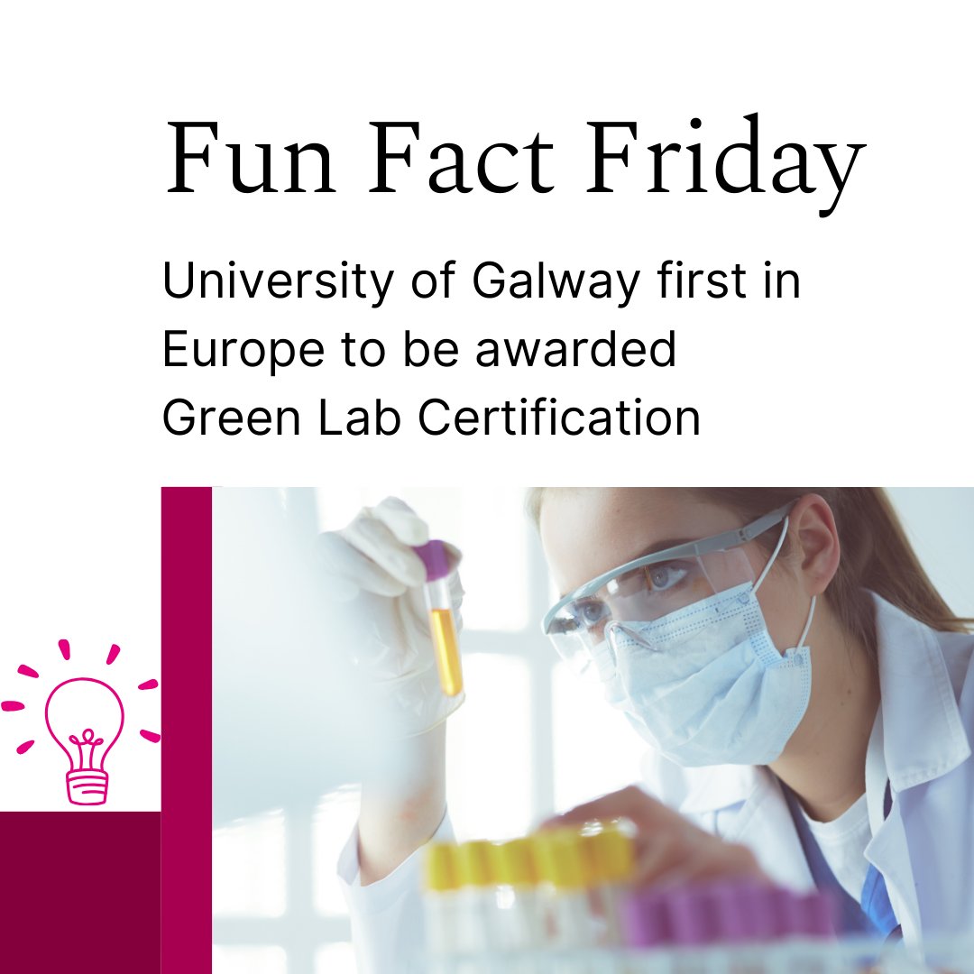 Did you know we have the first labs in Europe to be awarded a Green Lab Certification? 🧪✅ Dr Una Fitzgerald, with her team of CÚRAM researchers are addressing issues such as plastic waste, energy reduction, recycling & water usage. #UniversityofGalway #FunFactFriday