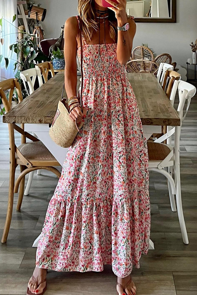 Embrace your boho vibes this summer with our White Boho Floral Smocked Ruffled Maxi Dress at just $51.07! Perfect for any vacation. Shop now: shortlink.store/b73cmathazry #BestSellers #ColorMulticolor #EDMMonthly #OccasionVacation #PrintFloral #SeasonSummer #StyleBohemian