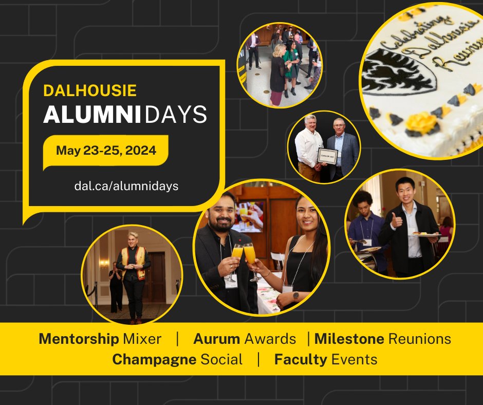 Plan your return to Dal and enjoy a weekend reminiscing with friends around campus, to celebrate a milestone year with your classmates at the champagne brunch, or to forge new connections with fellow alumni at the mentorship mixer. Details: bit.ly/3wi5kYS