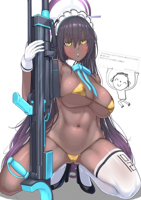 お題箱から、マイクロビキニ角楯カリンGW終わったけど金ビキニだゾ 