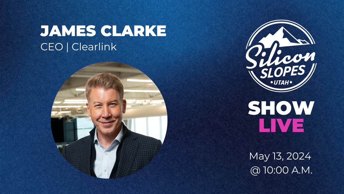 Join us Monday at 10:00 A.M. on the Silicon Slopes Show Live to hear from James Clarke, CEO of Clearlink. Tune in on LinkedIn, Twitter (X), or the Silicon Slopes app. More info here: slopes.live/3OqSTzE