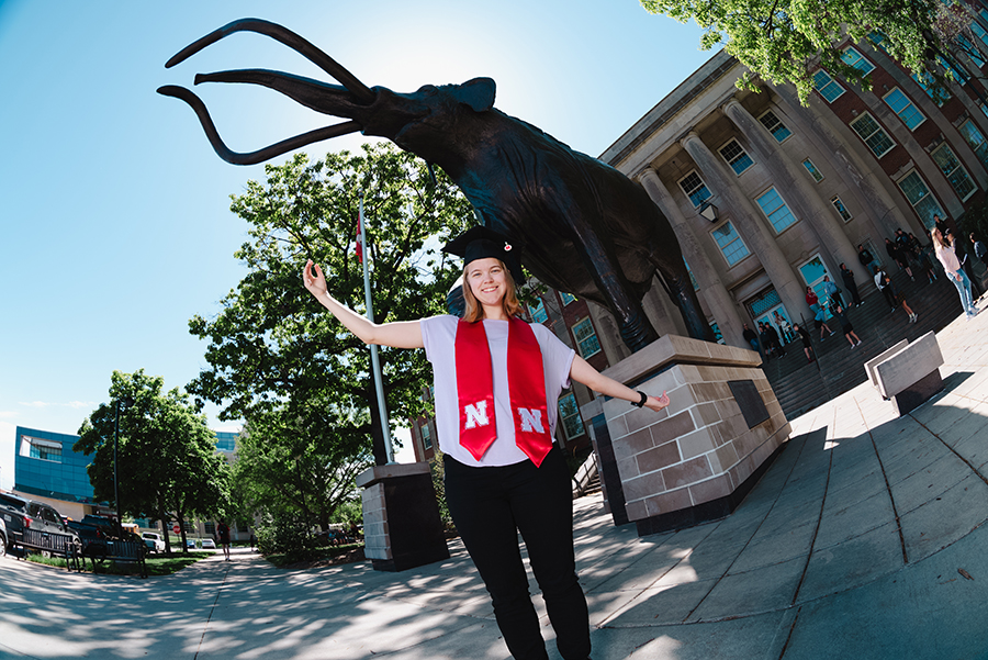 As a child in Illinois, Sarah Hindmand sported Husker shirts and told everyone she would go to @UNLincoln. On her 22nd birthday, she'll receive degrees in actuarial science and finance. Read her story: ow.ly/hvSy50RAZUV #GoBigGrad