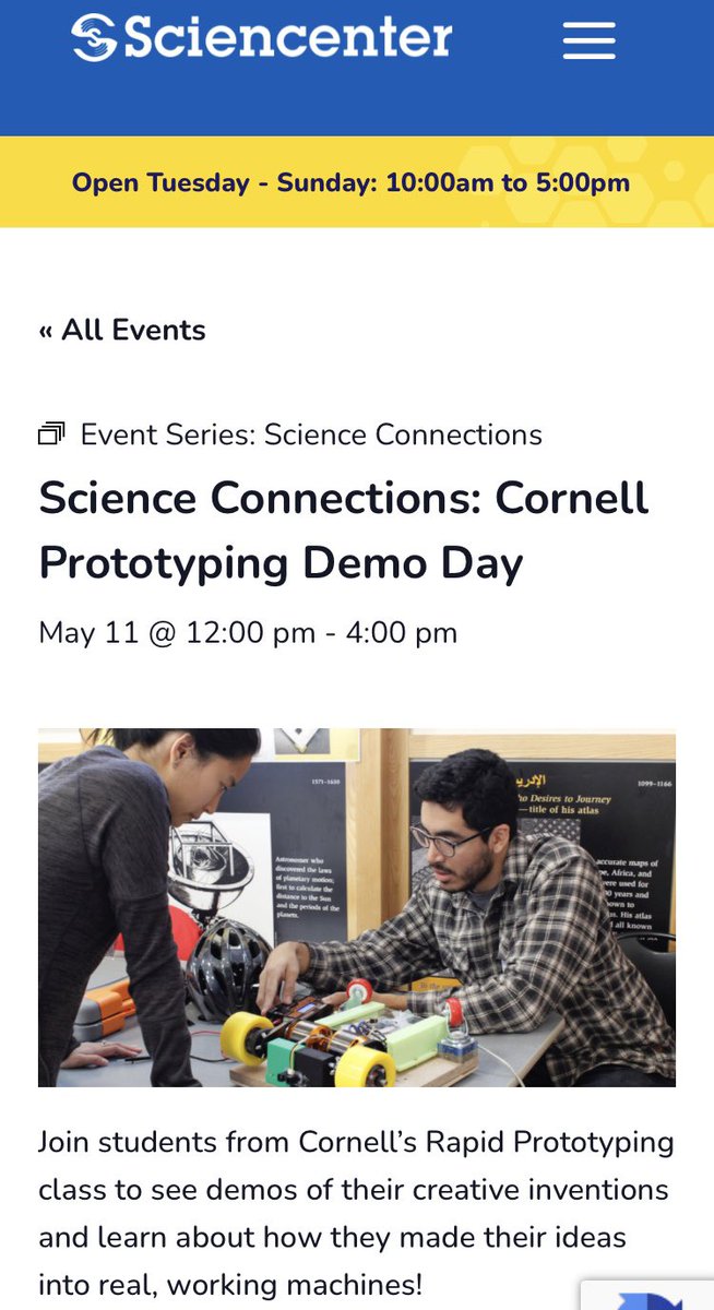 The reason why I’m not in Honolulu yet.

It’s the demo day of Cheng’s rapid prototyping class tomorrow. Please join us at the Ithaca Science Center if interested!

sciencenter.org/event/science-…