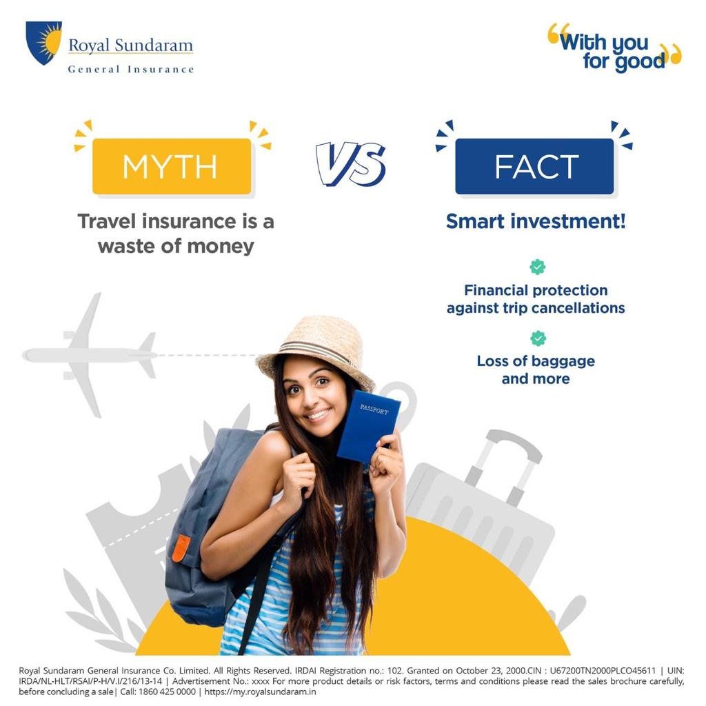 From trip cancellations to medical emergencies, travel insurance has got your back. It's better to be safe than sorry! 

#TravelSmart #TravelInsurance #RoyalSundaram