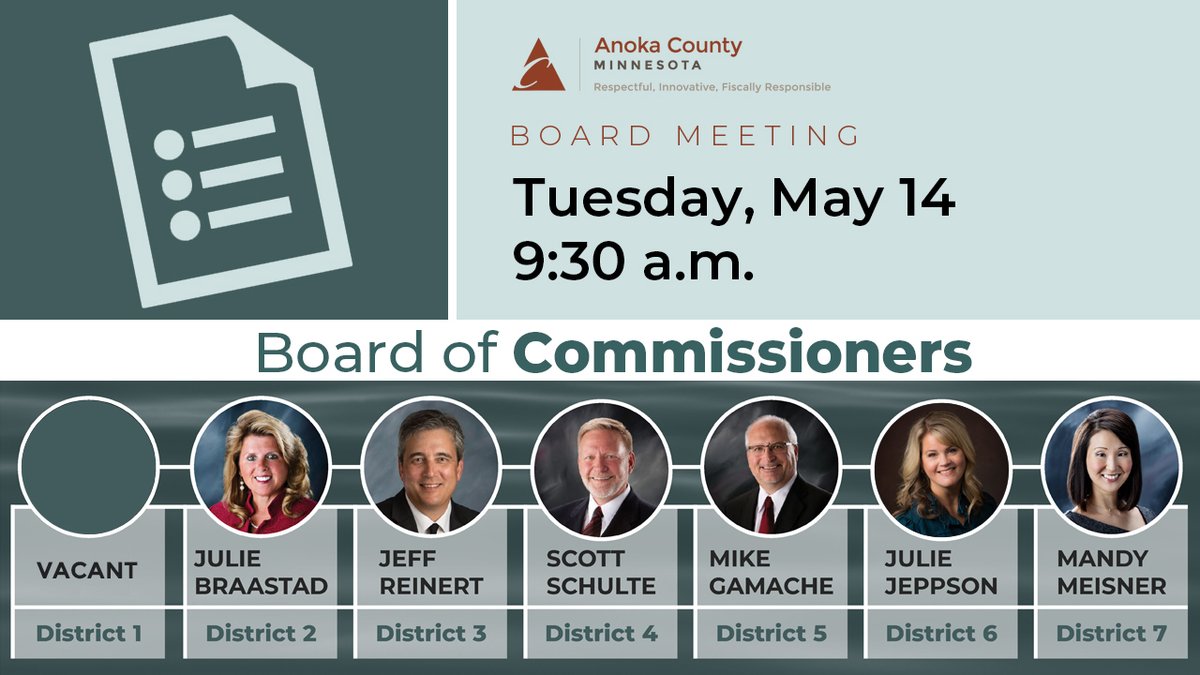 The agenda packet for the Tuesday, May 14, 2024, Board of Commissioners meeting is posted: 📎 anokacountymn.gov/AgendaCenter/V… ➡️To view the meeting live: anokacountymn.gov/1430/Watch-Boa… ➡️To view the meeting later: northmetrotv.com/schedulewithon…