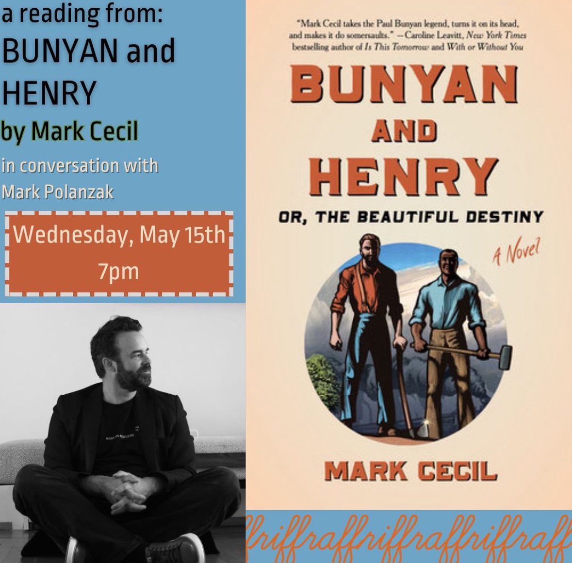 This Wednesday 5-15 I'll be in Providence with author Mark Polanzak at Riffraff Bookstore and Bar. Mark is one of the raddest dudes anywhere. This convo about #BunyanAndHenry is gonna be fun.