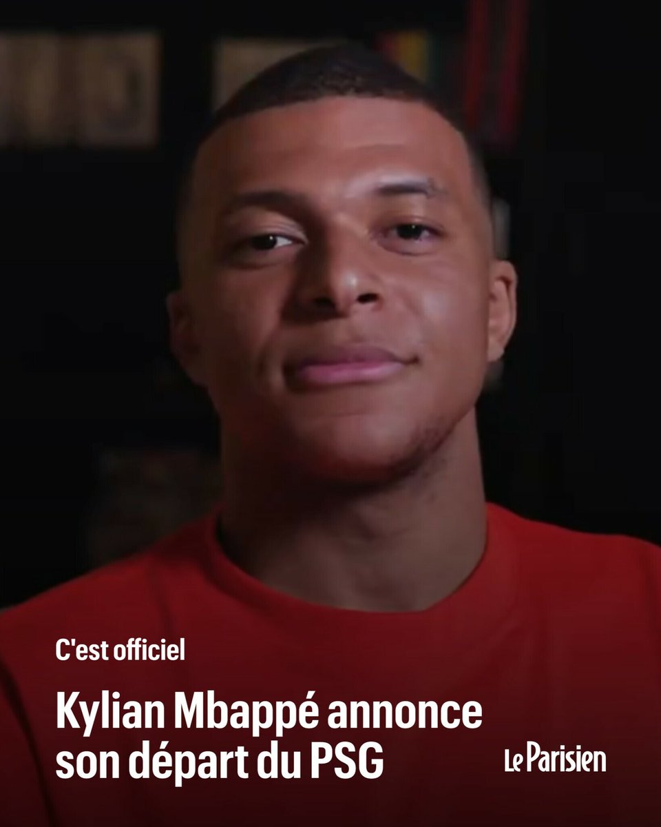 🔴 «Salut à tous, c'est Kylian» : Mbappé officialise son départ du PSG Dans une vidéo publiée sur X, le meilleur buteur de l’histoire du club annonce qu'il quittera Paris à la fin de la saison ➡️ l.leparisien.fr/es5d