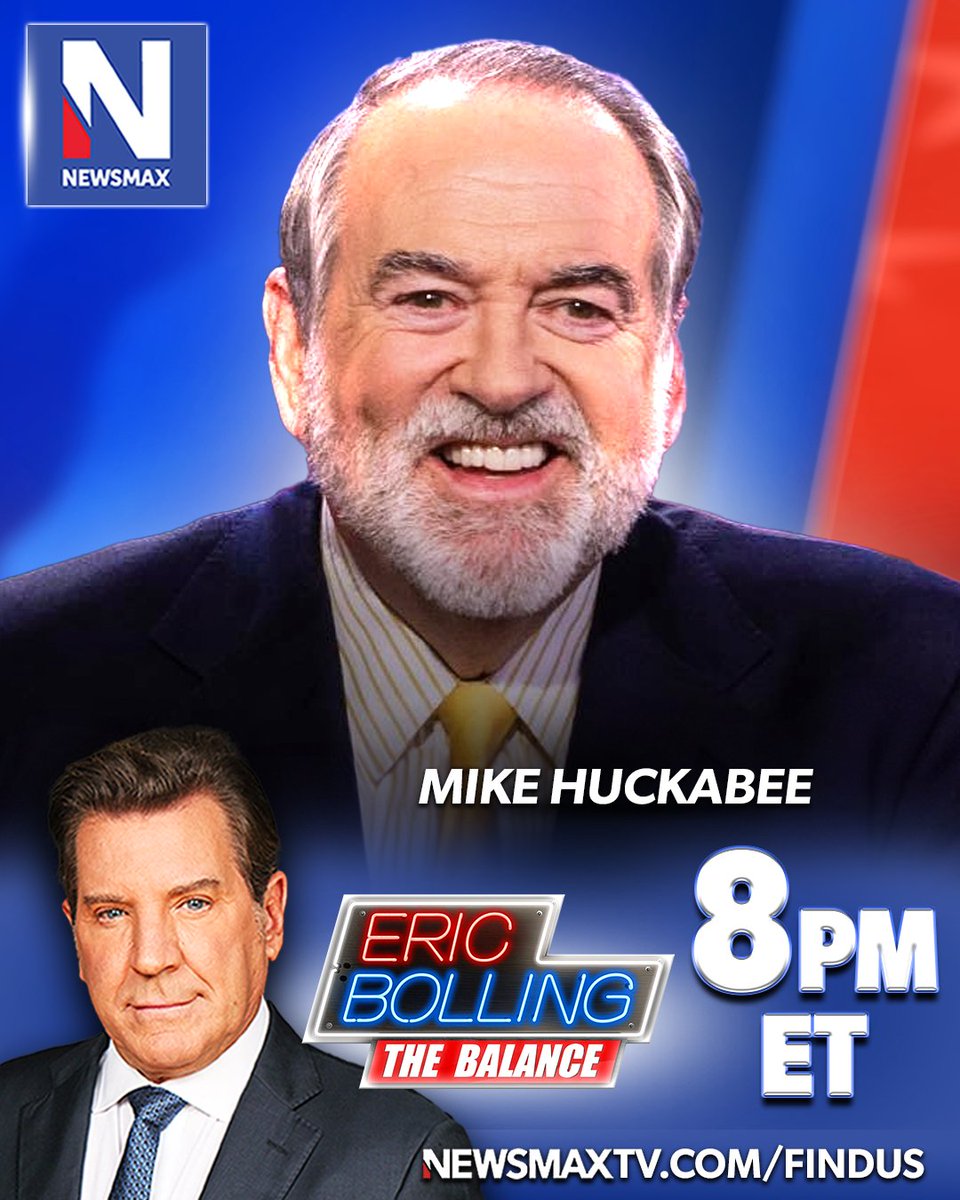 TONIGHT: Mike Huckabee joins 'Eric Bolling The Balance' to unpack the most pressing issues shaping the road to Election Day — 8PM ET on NEWSMAX. WATCH: newsmaxtv.com/findus @GovMikeHuckabee