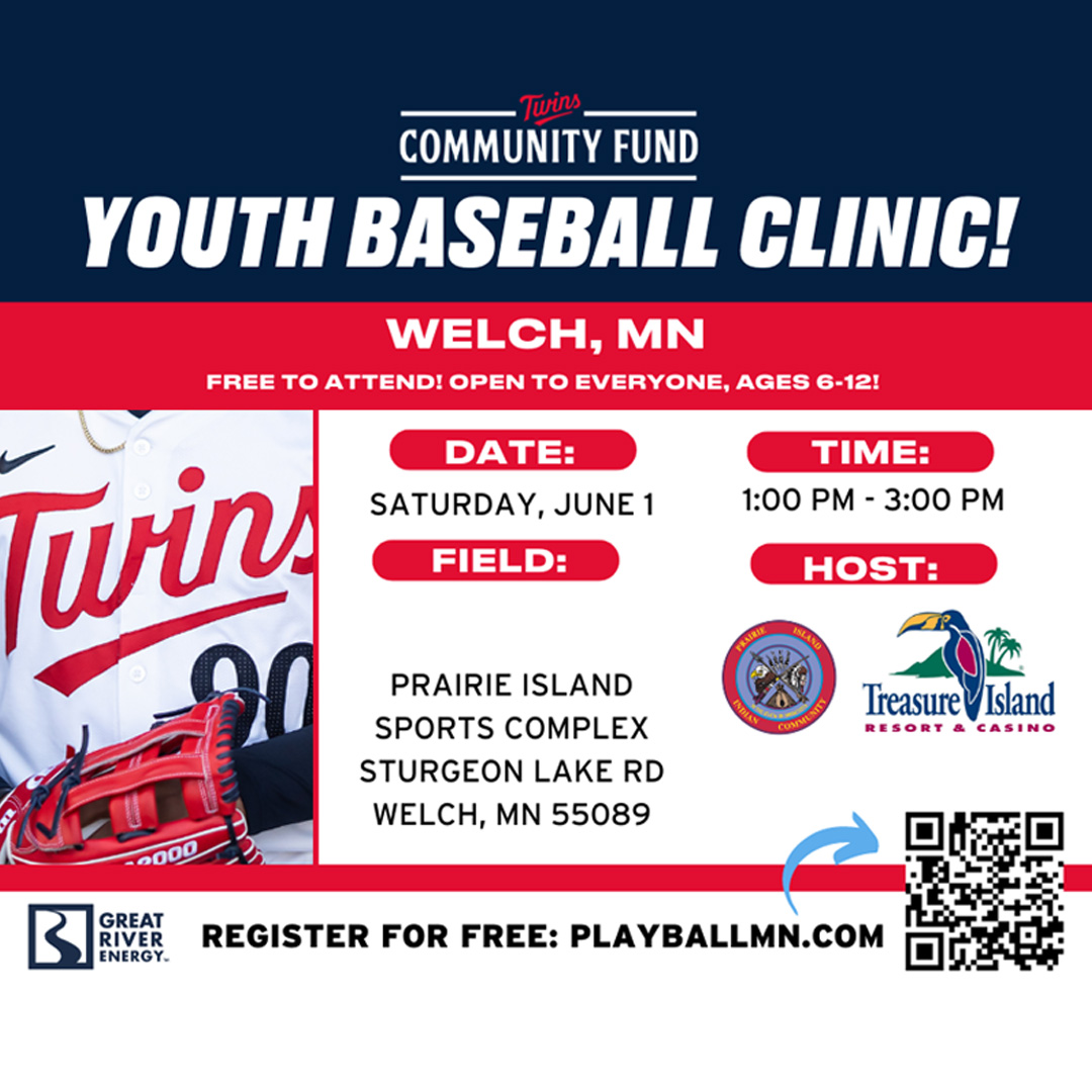 It’s time to step up to the plate! Registration is now open for the 2024 @Twins Community Fund Youth Baseball Clinic at the @prairieisland_ Sports Complex on Saturday, June 1 from 1pm-3pm. This FREE clinic is open to youth ages 6-12. ⚾ Register: playballmn.com
