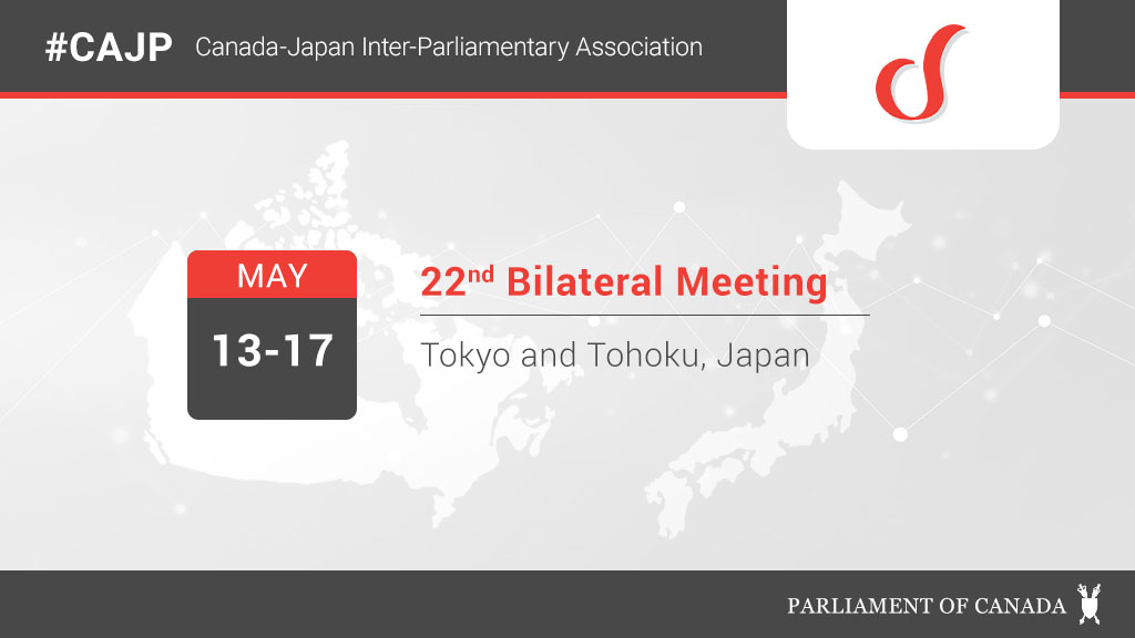 A #CAJP delegation led by Co-Chairs @StanKutcher and @TerrySheehanMP will conduct a bilateral visit to Japan. Participating delegates include @SenMacDonald and MPs @iaconomp, @GordJohns, @seblemire, and @MBDan7