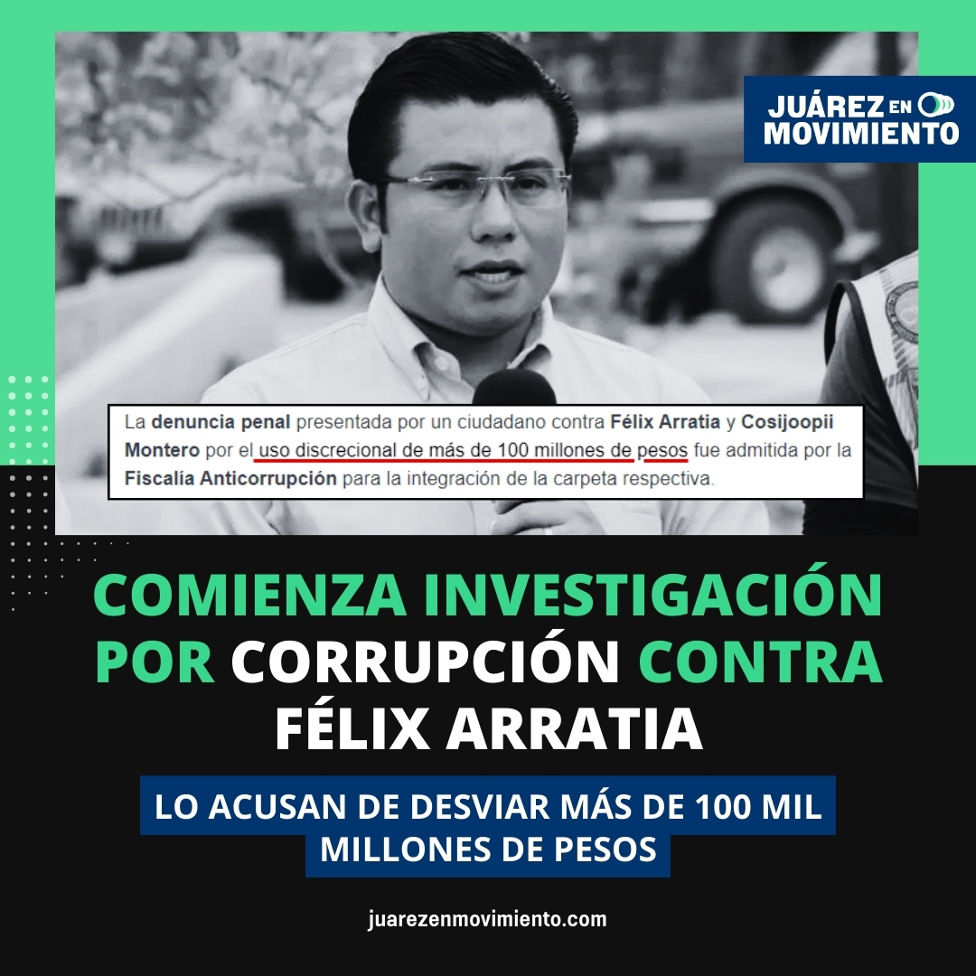 #FélixArratia, candidato por #MC para #Juárez, #NuevoLeón, se encuentra en aprietos, luego de que la Fiscalía Anticorrupción admitiera la denunciar penal en contra de él y de Cosijoopii Montero por el presunto desvío de 100 mil millones de pesos. 👉juarezenmovimiento.com