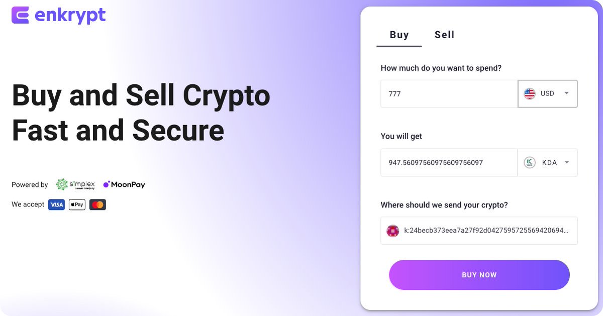 You can now purchase $KDA directly in #Enkrypt using fiat, thanks to our frens at @SimplexCC 🫂  Ready to explore the Human Layer onchain?  Try @Kadena_io on @Enkrypt 👇 enkrypt.com/download.html