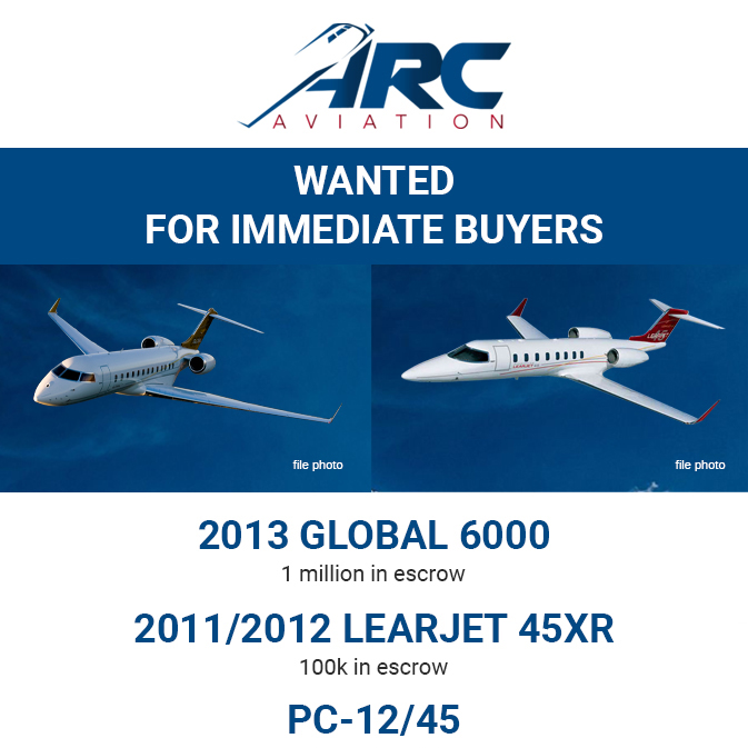 #aircraftwanted - #Global 6000, #Learjet #45XR & #PC-12/45 at ARC Aviation
Contact them at: pxl.to/bx854j0s
#bizav #aircraftforsale #privatejet #privateflying #jetforsale #businessaviation 

Join our mailing list here: pxl.to/rkbdzzn