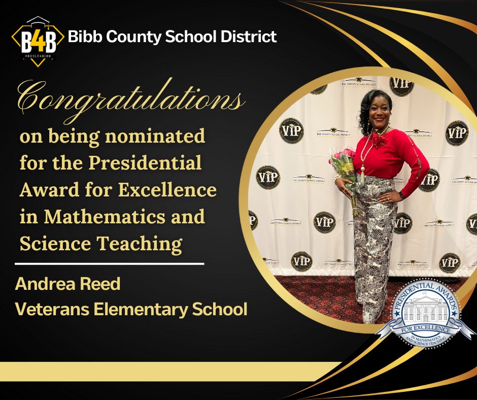 Congratulations, Andrea Reed, on your nomination for the PAEMST Award! Wishing you a Happy Teacher Appreciation Week filled with recognition for all your hard work and commitment to education. @BibbSchools 
#inspired2inspire
#Bilt4Bibb