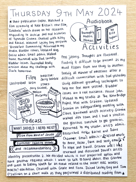 Thursday 9th May 2024 - helenshaddock.blogspot.com/2024/05/thursd… #art #diary #drawing  #journal #helenshaddock #eatingdistress #eatingdisorder #ocd  #mentalhealth #recovery #autism  @BBCRadio4 @N_B_Project  @grainne_gms @AnneBogel 
@readnextpodcast @listonkate @somethinggrace
@rachelwboyd