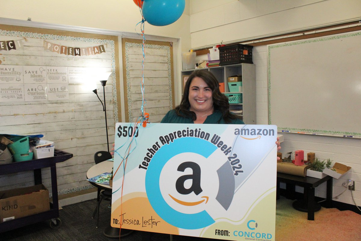 Congratulations to Sunburst Teacher Jessica Lester who was selected as a Teacher Appreciation Contest Winner by Concord General Contracting! She was surprised with a $500 Amazon gift card and a $100 Visa gift card! A big thank you to Concord for their support! #WESDFamily