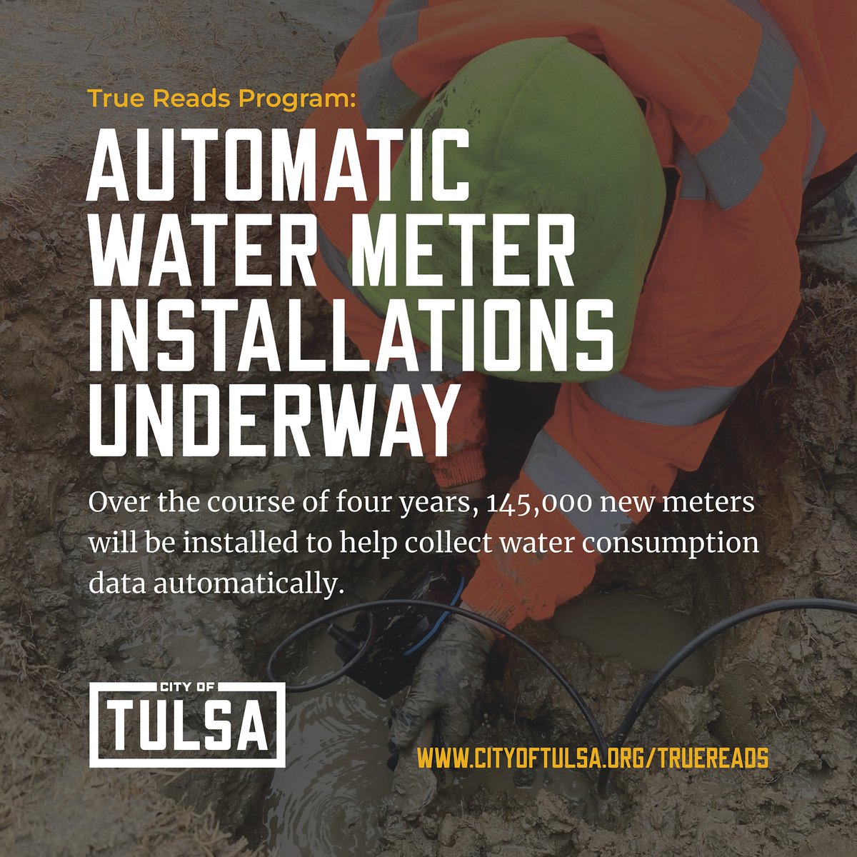 As part of the True Reads Meter Reading Program, crews continue to install new automated meter readers throughout Tulsa. Find FAQs, a dashboard & map, and more info on this program online at cityoftulsa.org/truereads Questions? Email: Tulsa311@cityoftulsa.org or call: 311.