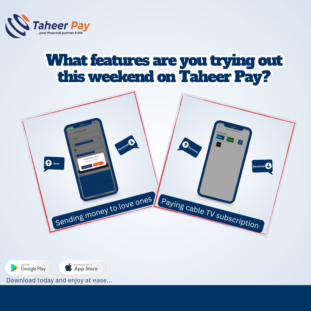 The weekend is here again, what features are you trying out on #TaheerPay?