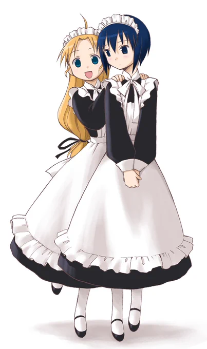 昨日はメイドの日だったんですねこちらは20年くらい前に描いたメイド楓ちゃんと初音ちゃん(ちょっぴり手直し版) 