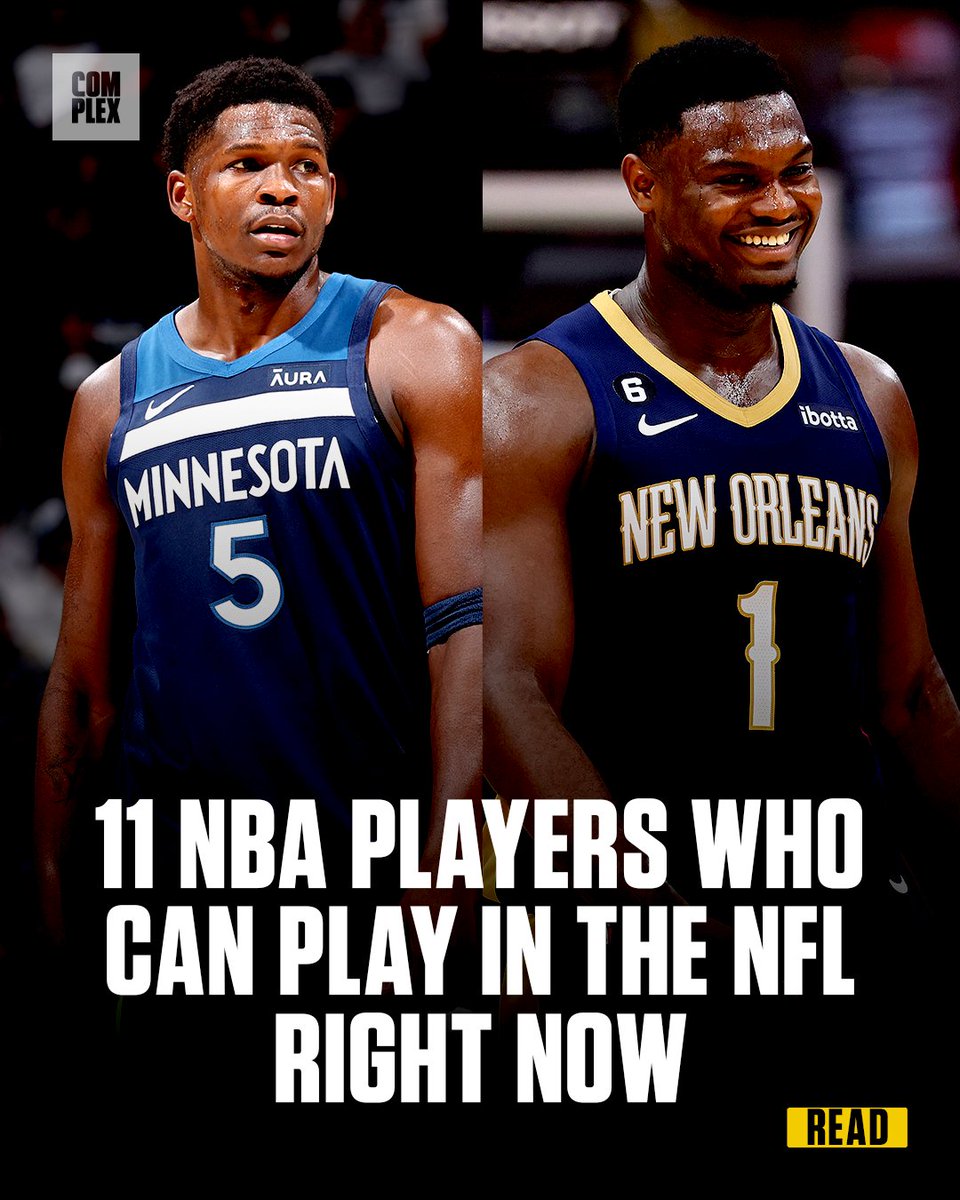 With all the debate around whether NBA players can play in the NFL, we listed 11 we think could. 👀 🏈 Anthony Edwards 🏈 Zion Williamson 🏈 Jalen Suggs 🏈 LeBron James LINK FOR FULL LIST: bit.ly/3y7Nw32