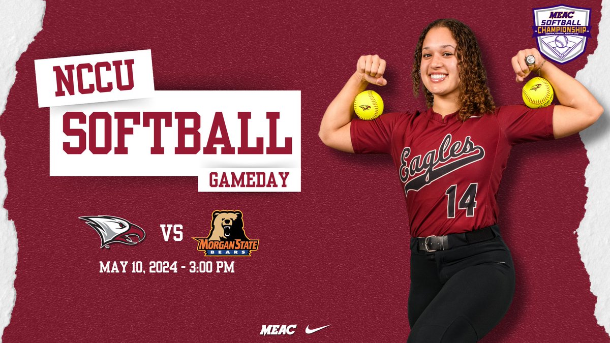 GAME DAY! The fourth-seeded NCCU softball team will play top-seeded Morgan State in an elimination game on Friday at 3 p.m. The winner will advance to the title round of the 2024 MEAC Softball Championship. #EaglePride