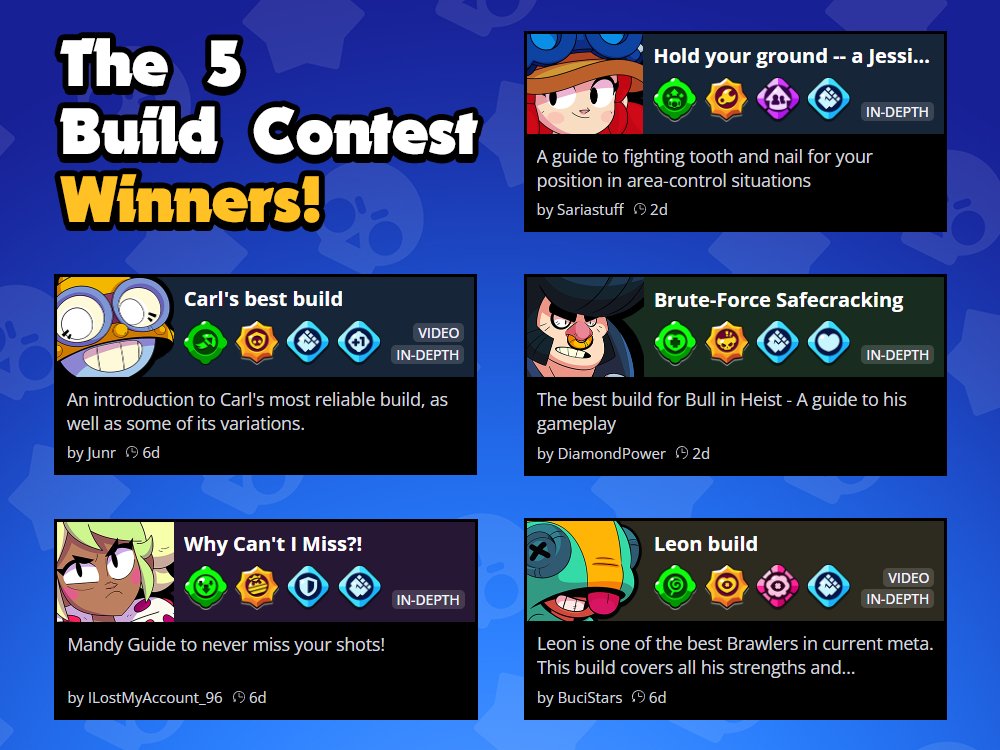 NOFF_GG's tweet image. Here's our winners for the @BrawlStars build contest! Make sure to check them out at noff.gg/brawl-stars