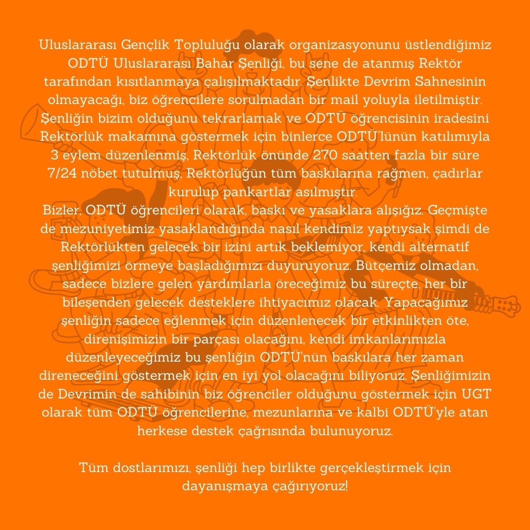 Kamuoyuna açık mektubumuzdur, destek için ugt.senlik@gmail.com mail adresinden bizlerle iletişime geçebilirsiniz.
#DevrimİçinBirleş