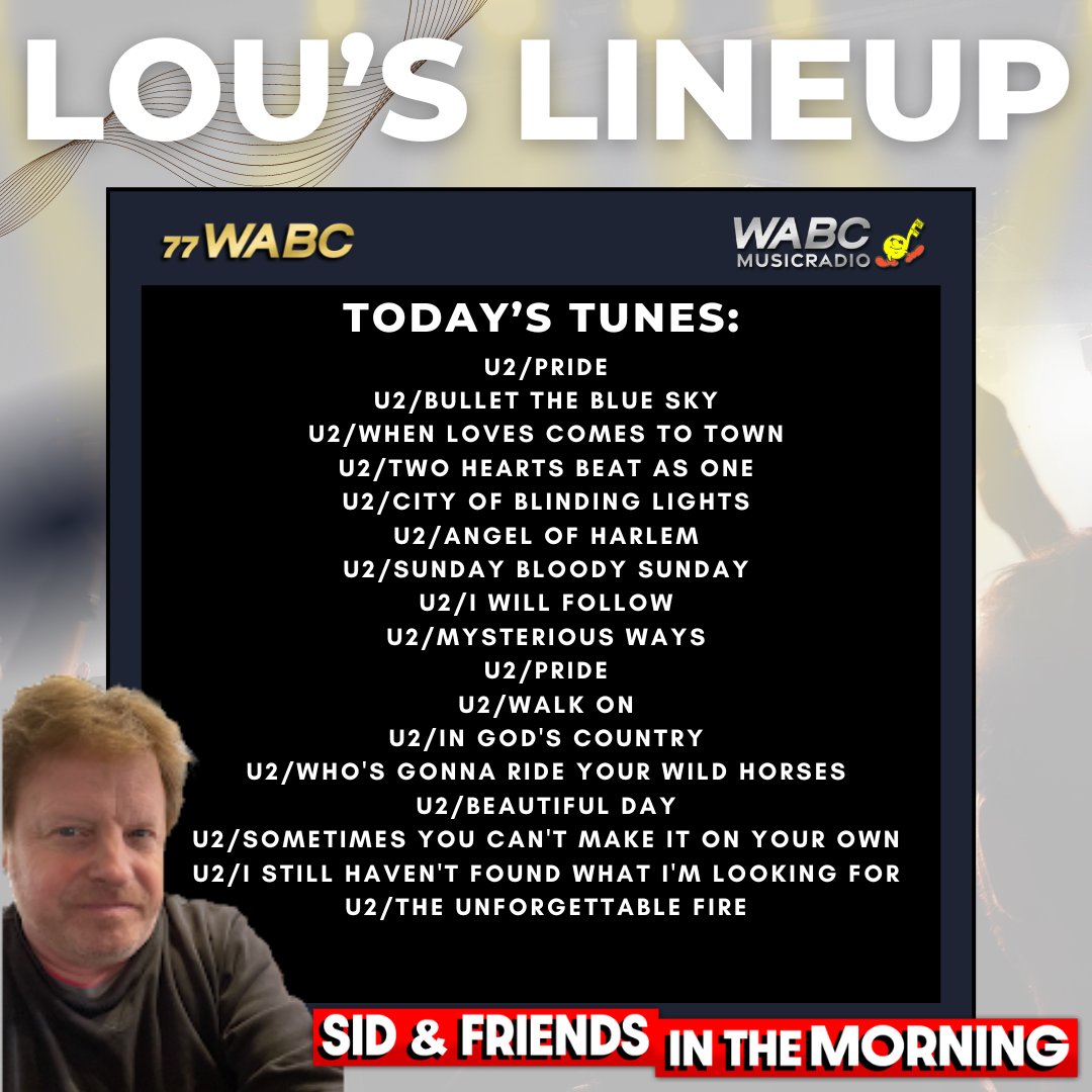 And now... it's time for LOU'S LINEUP! Listen to Sid and Friends In The Morning from 6AM-10AM EST on wabcradio.com or on the 77 WABC app!