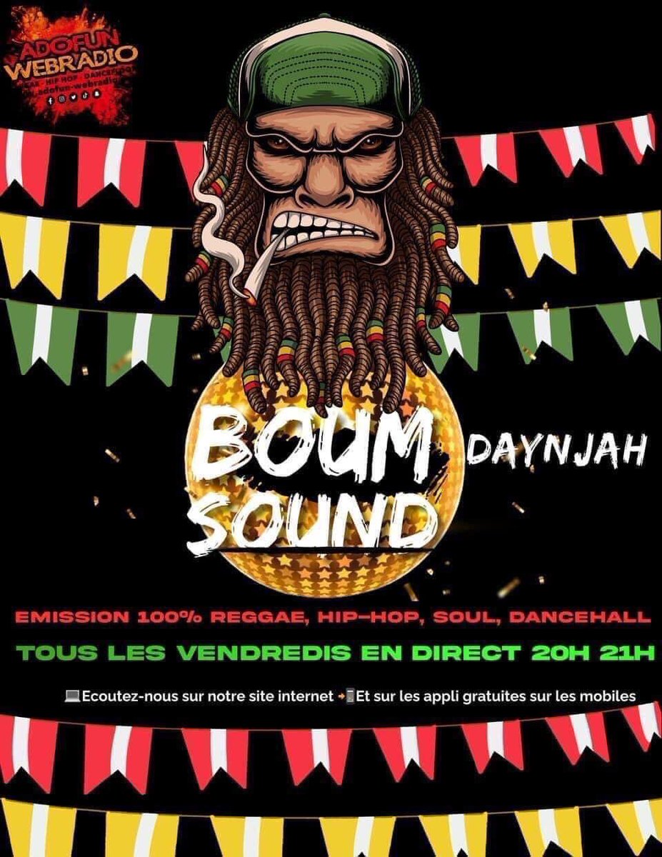 VybzFMOfficiel's tweet photo. ⚠️tous les vendredis en direct 20h 21h Daniel Daynjah pour l’émission BOOM SOUND 🔥 #BoomSound sur Adofun webradio  #reggae #hiphop #daynjah #live #radioshow #webradio #livemusic rendez-vous sur les applications gratuites et https://t.co/PdsgyM3W76 et https://t.co/jgH6C5lUVK https://t.co/rLgvJ0VR6H