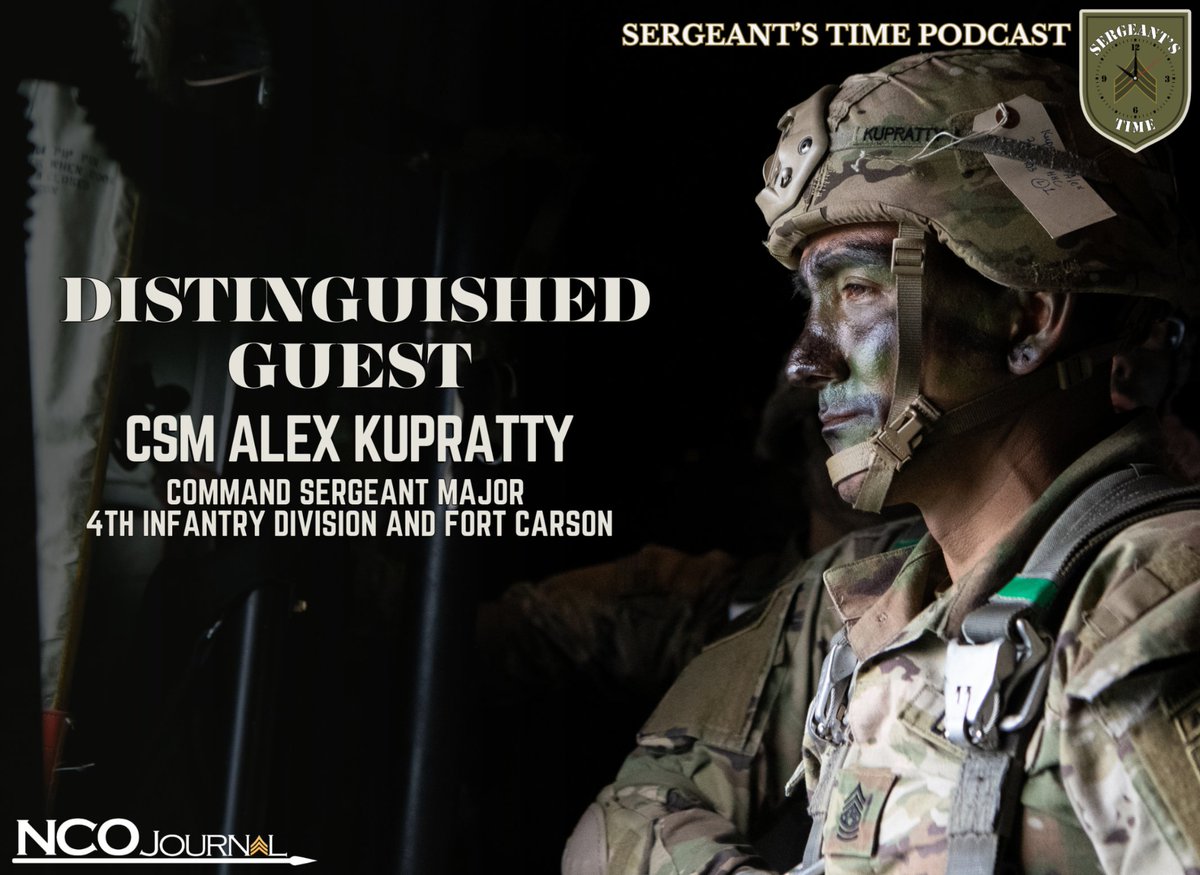 CSM Alex Kupratty, the @4thInfDiv CSM, shares his personal and professional leadership experiences on the Sergeant's Time Podcast.

Apple: https://t.co/oYxR7nwdYU
DVIDS: https://t.co/SfMK4VPGoV
Spotify: https://t.co/r6i6ltUHvM

#NCOJSTP #SergeantsTime https://t.co/d5jsOlTF2I
