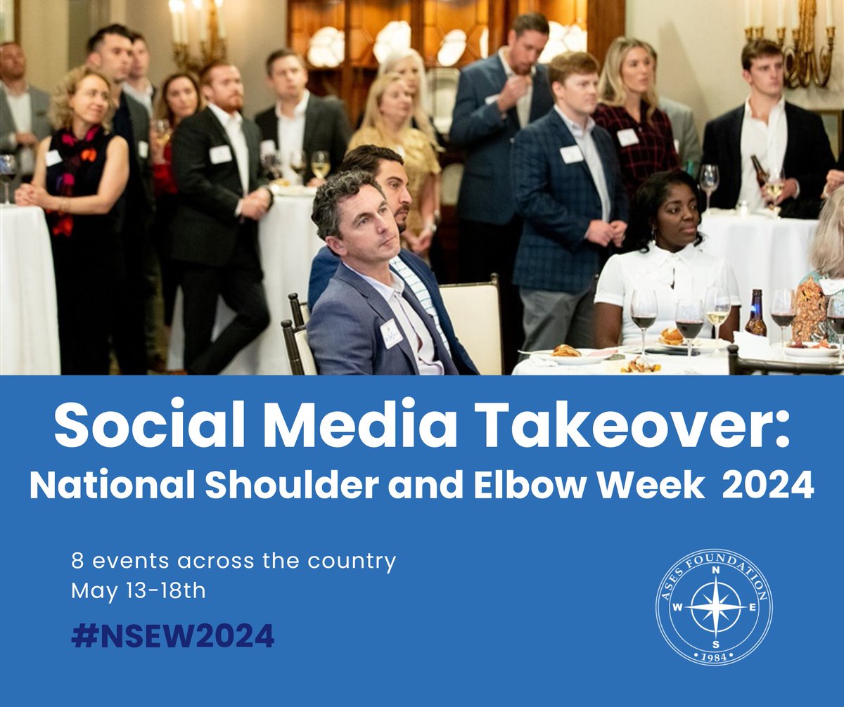 We're so excited to announce a social media takeover for National Shoulder and Elbow Week, brought to you by the ASES Foundation! Follow along for a peek into our events being held all across the country. #NSEW2024 It's not too late to join or donate: ases-assn.org/foundation/nat…