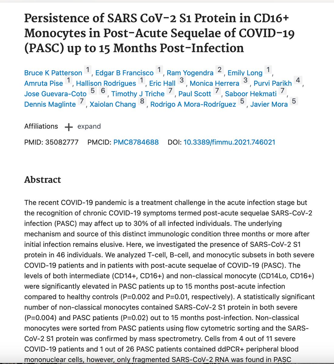 @Thomas1774Paine @newstart_2024 No, Long Covid, the persistence of the 🦠 in reservoirs or spike protein antigens in monocytes is real.
It causes micro clots, endotheliitis, neurodegeneration and immune dysregulation, like AIDS.
Long Vaxx/💉 injury mimics it because it too causes the spike protein to persist