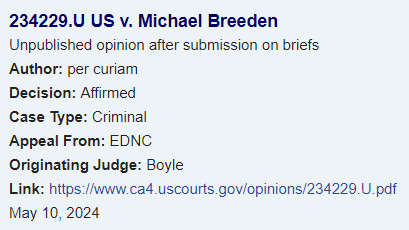 I did a doubletake when I saw this unpublished opinion from the Fourth Circuit today, because the first take saw 'Michael Dreeben.'