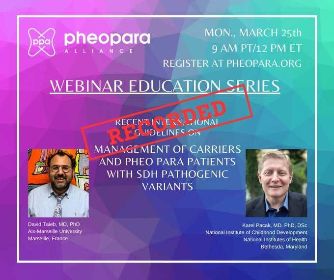 Thank you Intn'l Neuroendocrine Cancer Alliance (INCA) for sharing our webinar about management of SDHx #pheo #para! We appreciate your platform to help raise awareness internationally about this rare disease! 📣🌎🌍🌏 🙌 incalliance.org/pheo-para-webi… #LetsTalkAboutNETs #MedEd