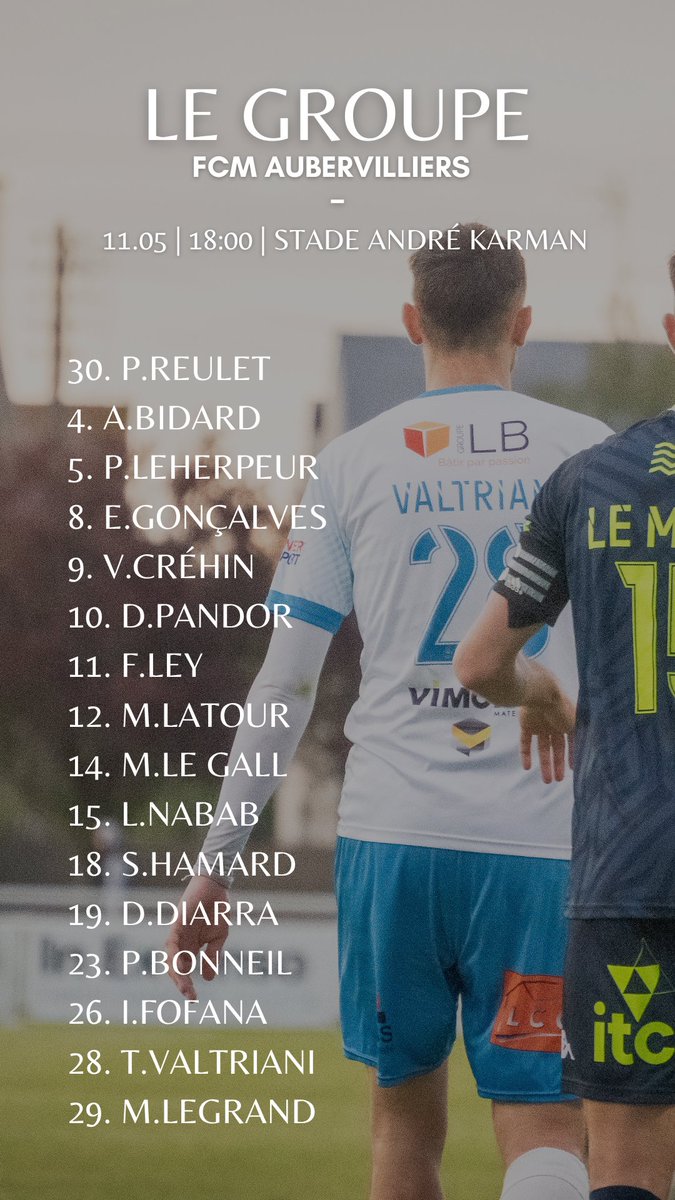 📢 Granvillaises, Granvillais, Voici le groupe sélectionné par Olivier Cahoreau se rendre sur la pelouse de Aubervilliers, lors de cette 25ᵉ journée de championnat ! 🏟️ #AllezGranville 🤍💙