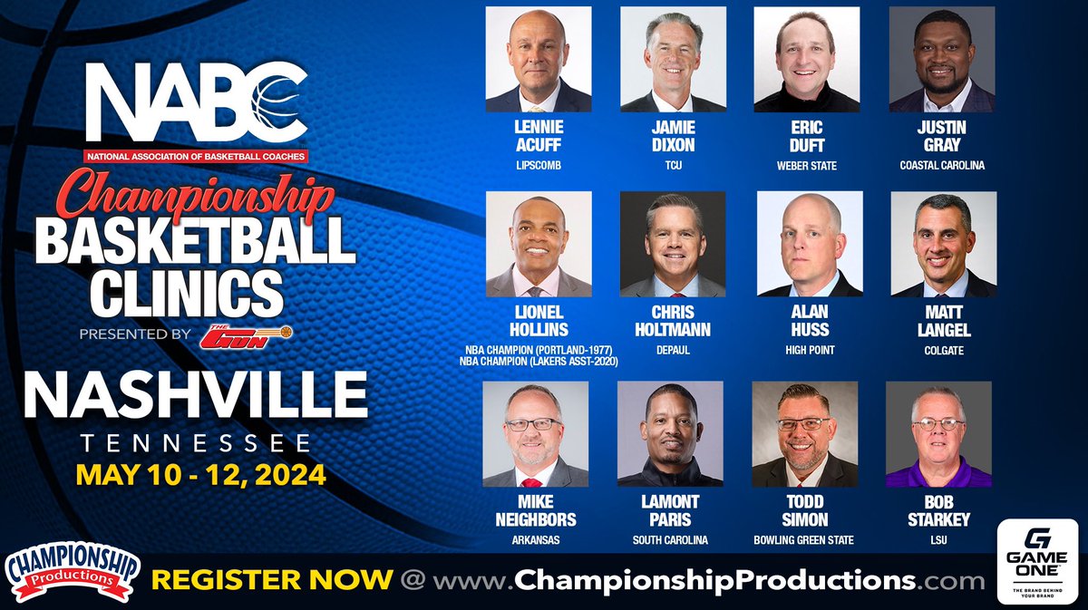 In Nashville for the @NABC1927 @ChampProduction Basketball Clinics, starting this weekend in Nashville. Register below: ➡️ nabc.com/clinics