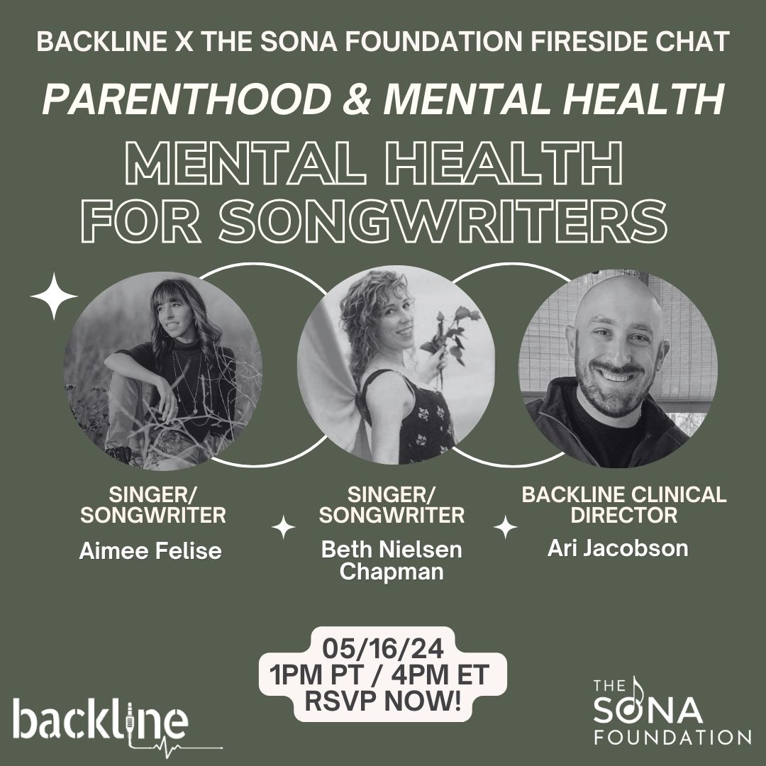 Parenthood, Mental Health & Creativity: Join Backline x @sonafoundation 's Fireside Chat - 5/16/24 at 1PM PT / 4PM ET! Held virtually, sign up here: streamyard.com/watch/uMSKGHQ6…