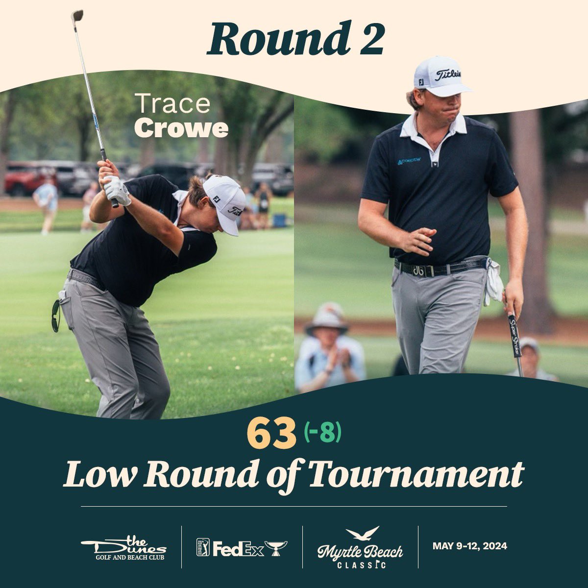 8-under 63. Low round of the tournament. Take a bow, @TraceCrowe!