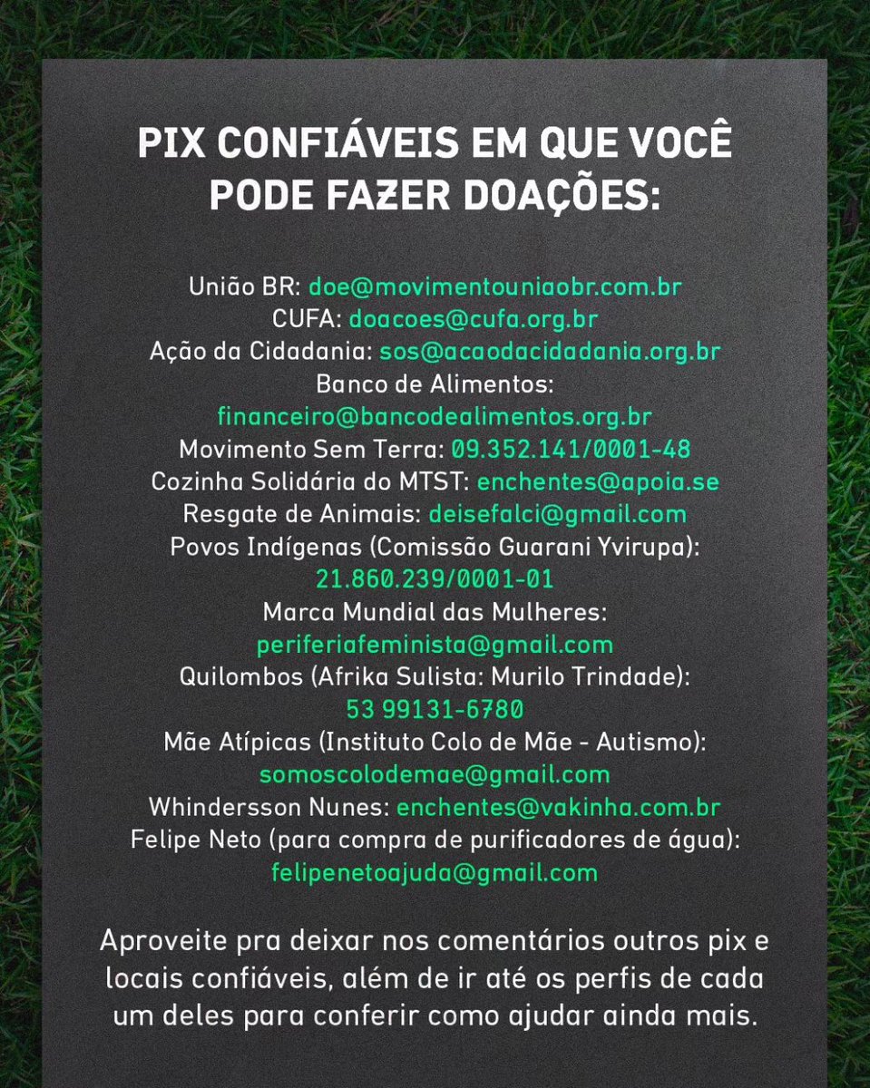 • 𝗘𝘀𝘀𝗲 𝗯𝗿𝗶𝗲𝗳𝗶𝗻𝗴 𝗲́ 𝘂𝗿𝗴𝗲𝗻𝘁𝗲 𝗠𝗘𝗦𝗠𝗢 ⚠️ Pessoal, eu e vários colegas de profissão estamos lançando hoje uma campanha pra arrecadar doações para várias instituições que estão ajudando o povo do Rio Grande do Sul. Com uma doação de QUALQUER VALOR você ganha…