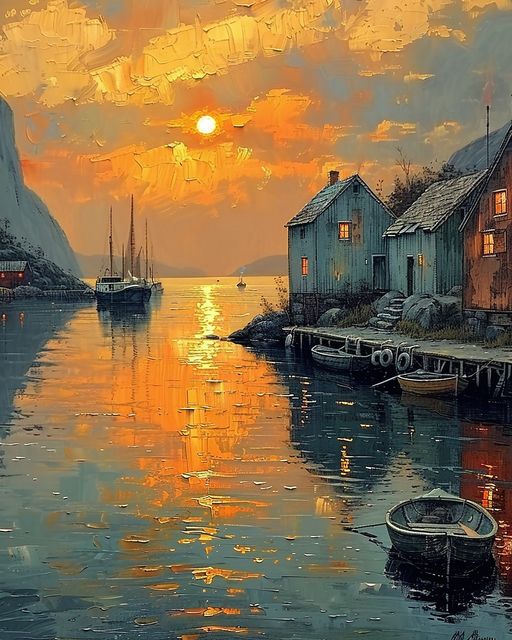 Harbor...🧡🩵🏘️⛵️🎨🖌️