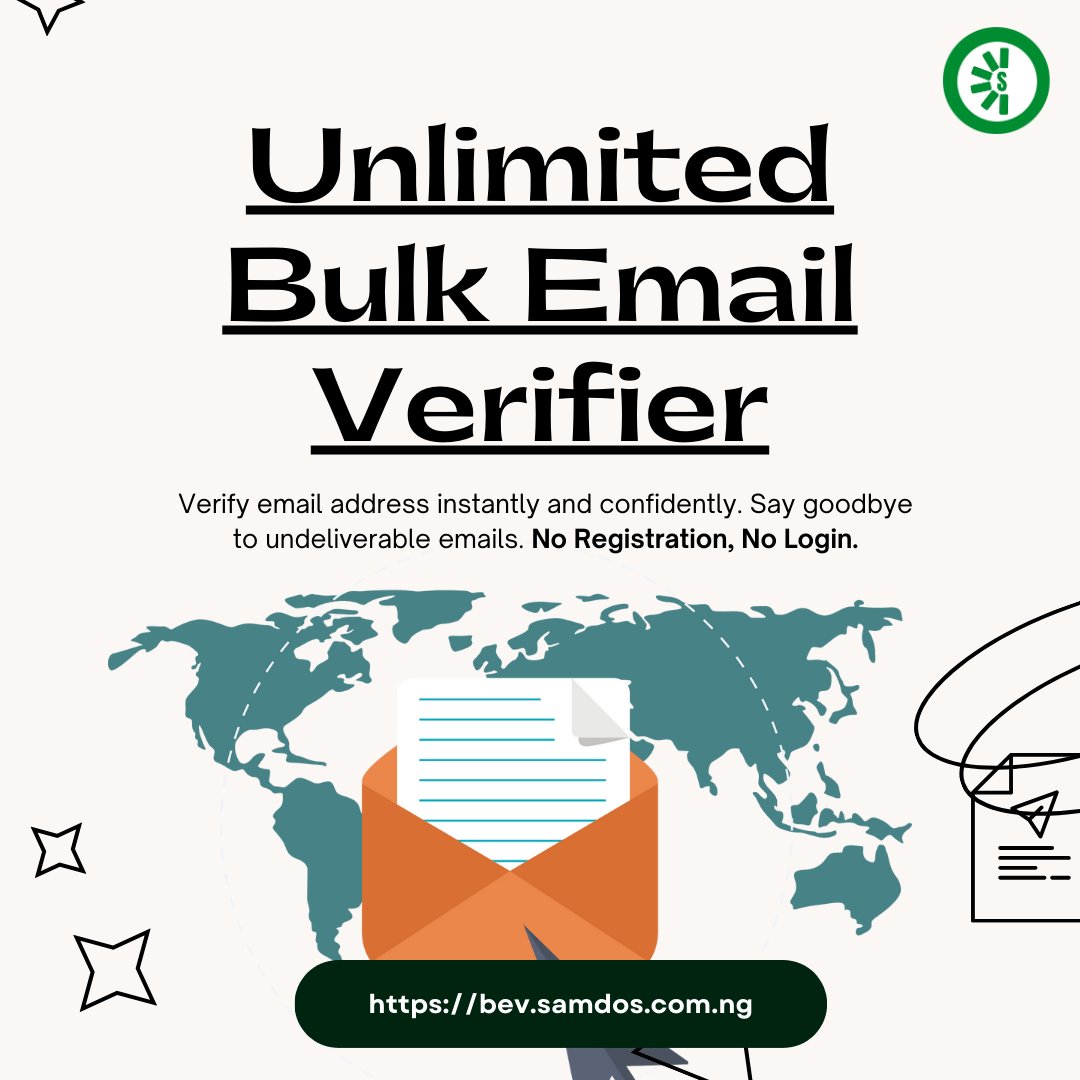 SamdosTGC's tweet photo. Verify your bulk Email Address lists now

It's Seamless, Secured &amp; Cheap

Verify your bulk email addresses
https://t.co/MmyyrmCNSo

Eniola Badmus #AMVCA10     Esther WATER AND Garri Duke of Sussex Sportybet scam #TinubuMustGo Dandizzy Ugly Ayra starr Asake seyi vibez #Notcoin https://t.co/r7eq5rS1bo