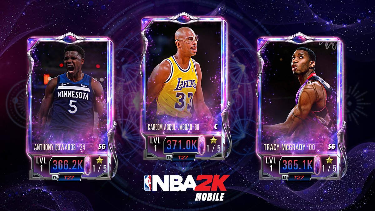 NBA2KMobile's tweet photo. Arcane Crystal tier arrives Monday 👀

🔹 T-Mac is Set card
🔹 Stat upgrades for Edwards &amp; more
🔹 400K PWR requirement
🔹 Random Card Theme Collectible rewards in Tourneys will have latest S6 themes (still include S5 themes with PQ or higher as top tier)

More sneak peeks on IG. https://t.co/8tpy50VHpi