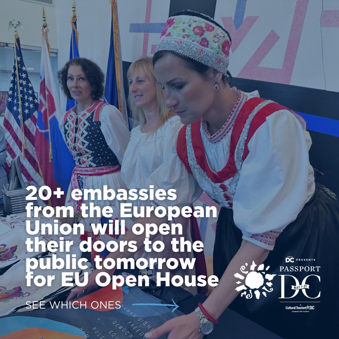 PSA: embassy open houses continue! 👏 Tomorrow (May 11) it’s the European Union embassies at @EUintheUS Open House 🇪🇺 See who’s participating ➡️ bit.ly/3yfcBt4 #PassportDC