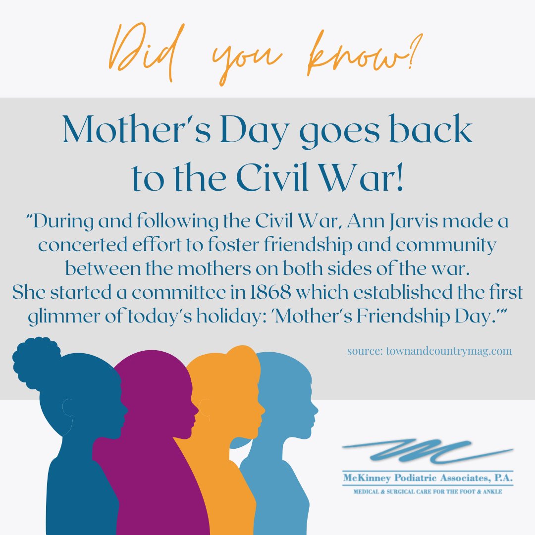 Have a Happy Mother’s Day, everyone!
mpa-web.com
.
.
.
#MothersDay #MothersDay2024 #podiatrist #podiatry #funfacts #MothersDayfacts #MothersDaytrivia #trivia #follow #triviafact #triviaquestion #texaspodiatrist #podiatristintexas #McKinneyPodiatricAssociates