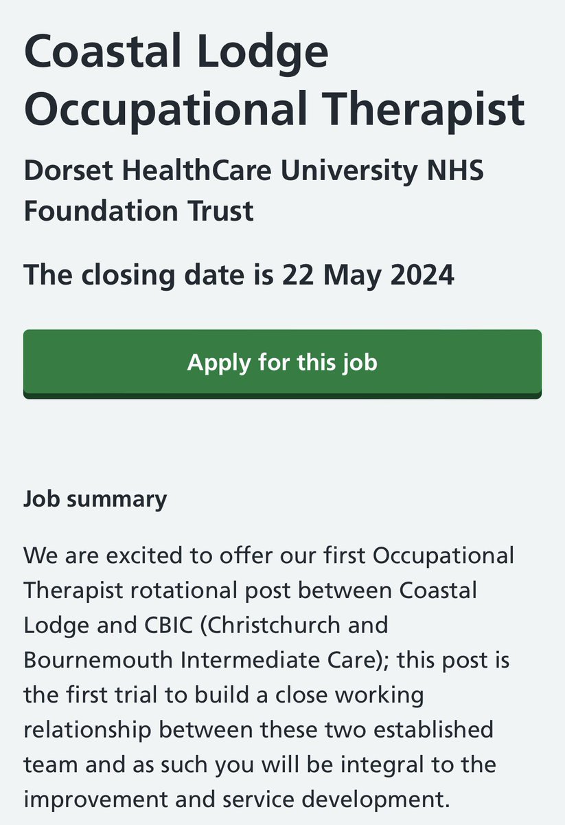 👀’ing 4 something abit different within the community? How about a rotational post between inpatient rehab & intermediate care?? Apply now on NHS jobs or pass the msg on 😁 @CBIC__ @SparroweSuzy @DorsetAhps @NHSDorset @kilgore_cliff @RobTaylorBall1 @TallantAlison @DorsetHC_OT
